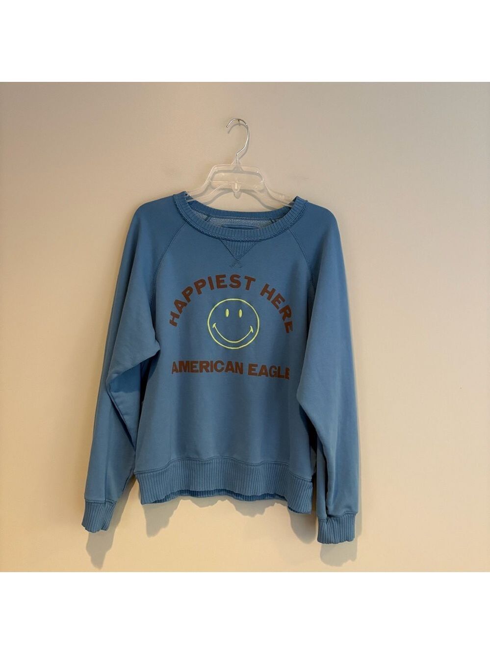 American Eagle Outfitters Blue Happiest Here Graphic Crew Neck Sweatshirt Size M
